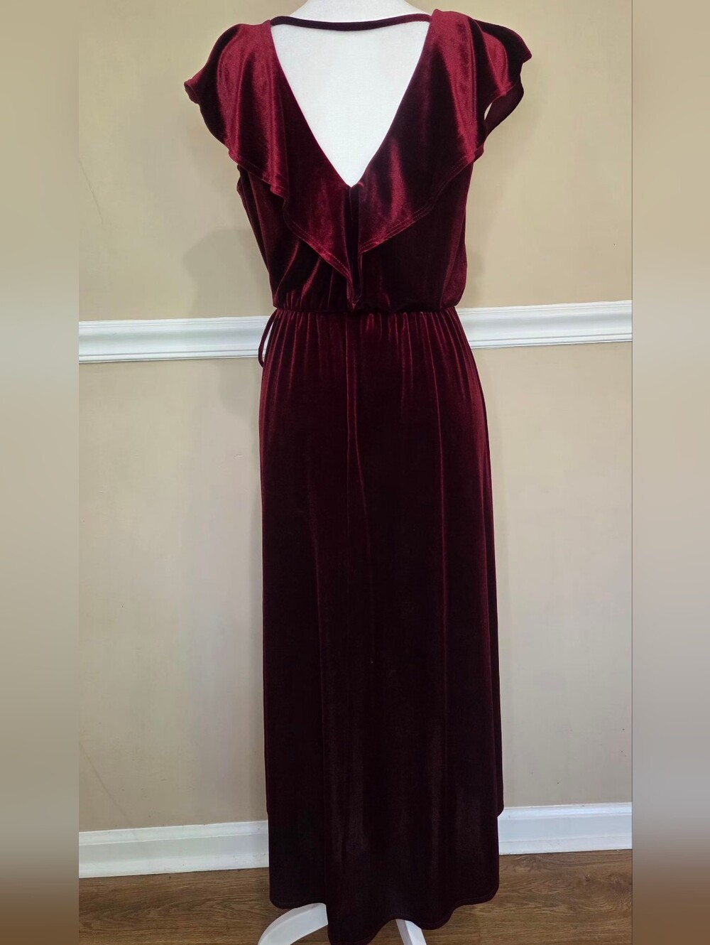 Aqua Velvet High-Low Wrap Dress in Burgundy M. - Picture 5 of 11